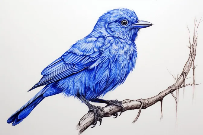 blue pen sketch of a bird