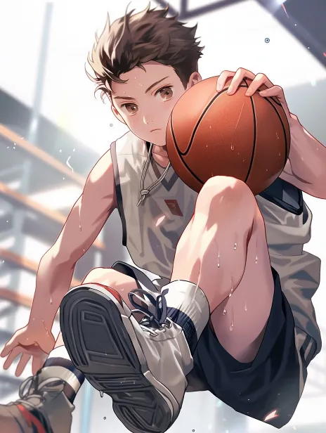 A boy playing basketball