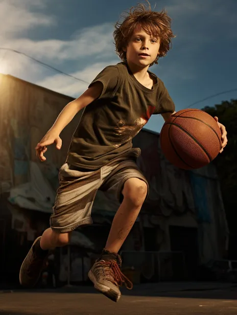 A boy playing basketball