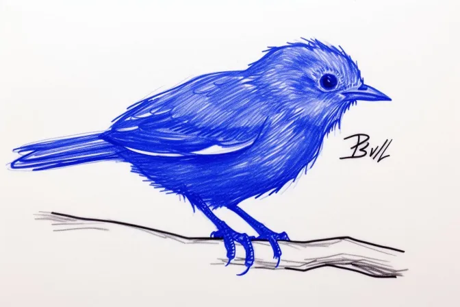 Blue pen sketch of a bird